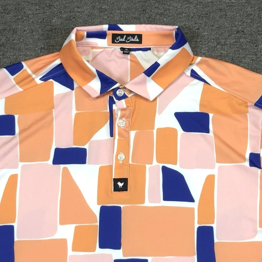 Bad Birdie Catalina 4 Way Stretch Golf Polo Shirt Geometric Orange Men's XL